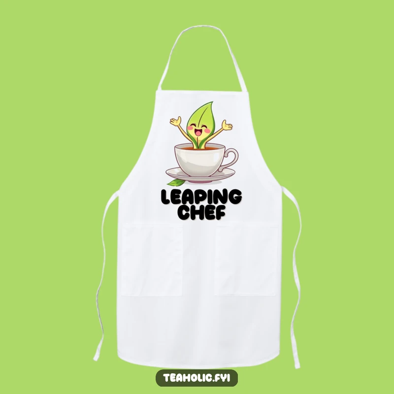 Funny Joyful Tea Leaf Apron: Kitchen Leaping Character Wear Gift