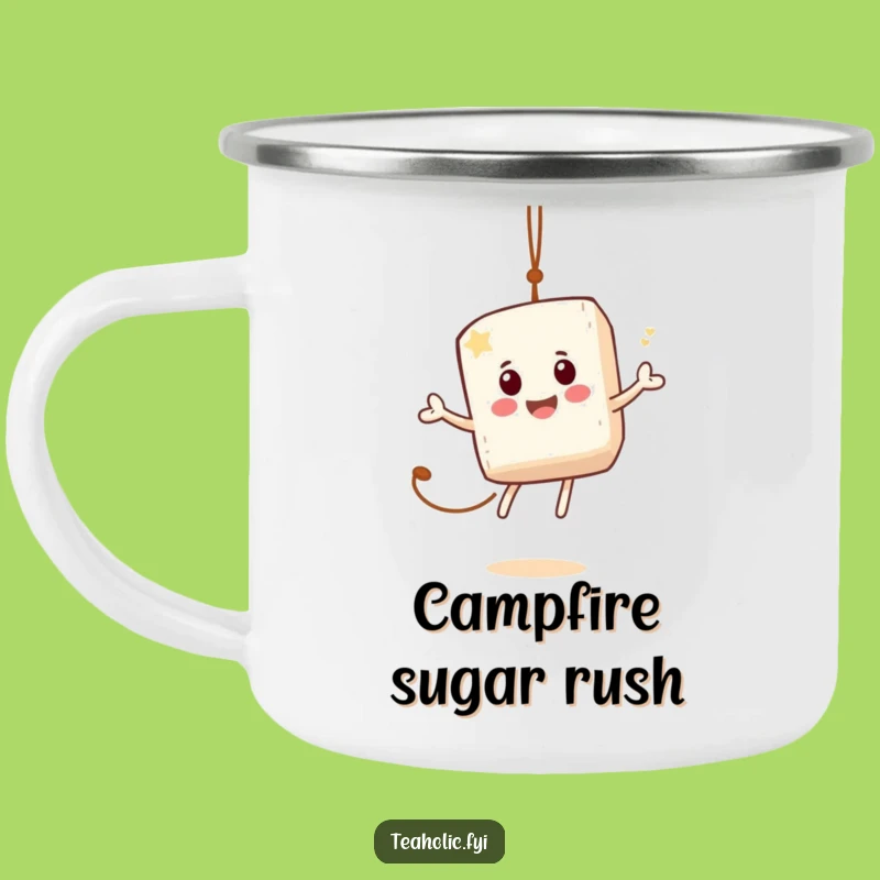 Funny Sugar Cube Camping Mug: Bouncing Character for Sweet Adventures