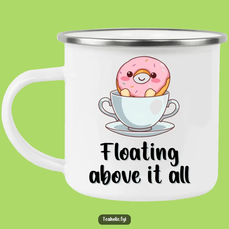 Funny Donut in Teacup Camping Mug: Adventure Fuel with a Hilarious, Whimsical Twist