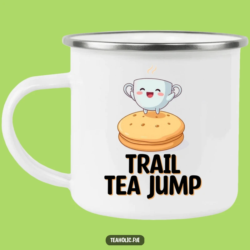 Funny Leaping Teacup Camping Mug: Hilarious Outdoor Tea Time Adventure Mug
