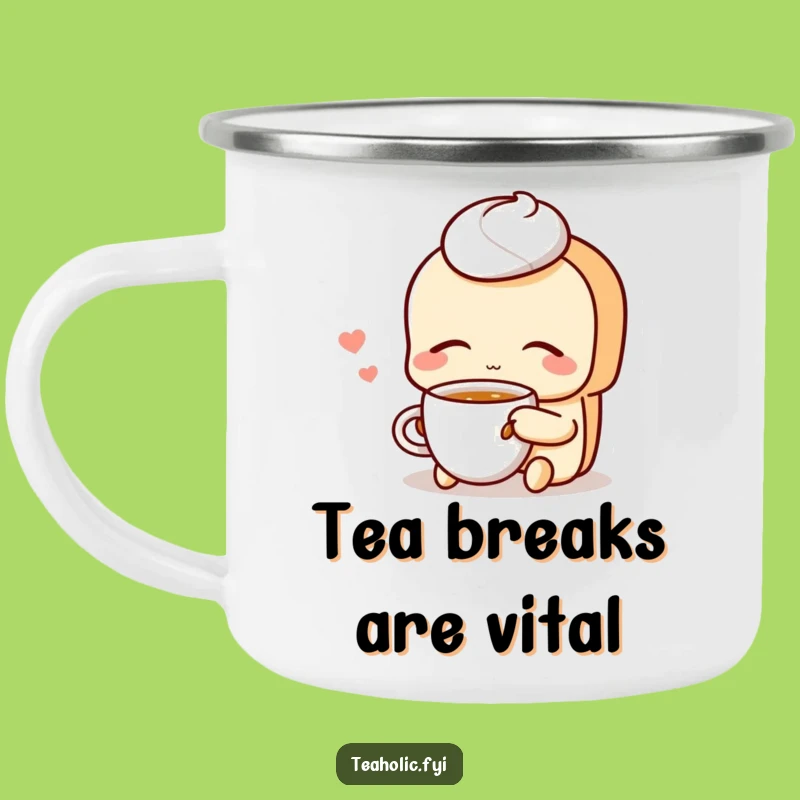 Funny Pastry Sipping Tea Camping Mug: Enjoy Your Brew with Cartoon Calm Outdoors