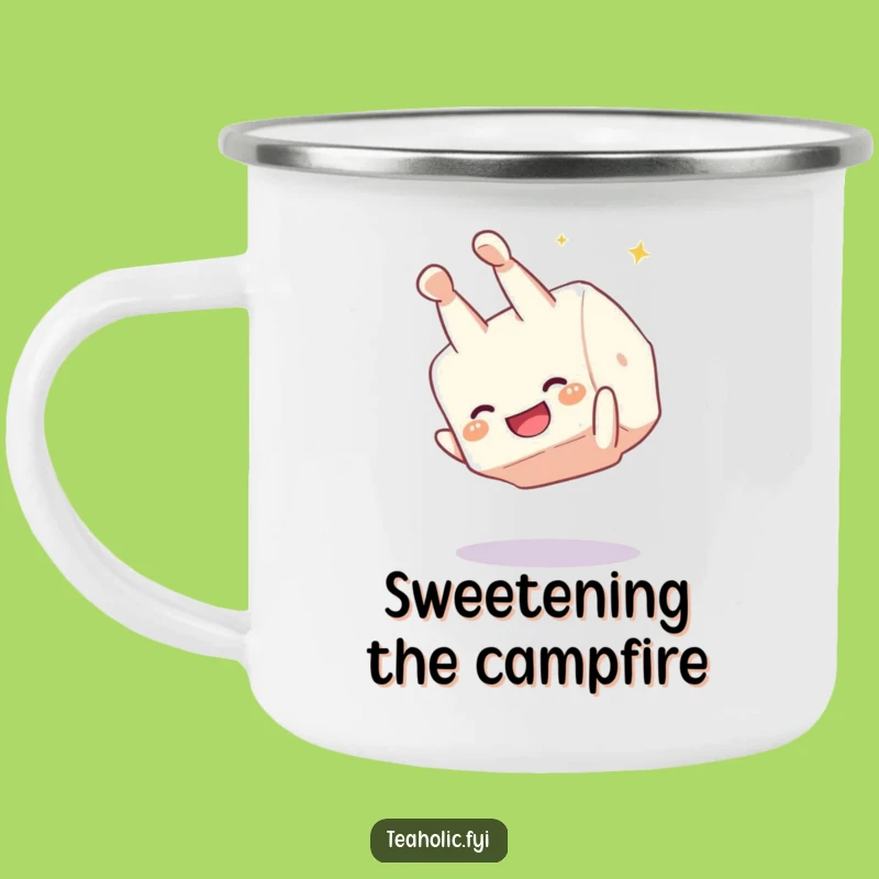 Funny Sugar Cube Somesault Camping Mug - Durable Giggling Character Enamel Cup - Unique Funny Gift!