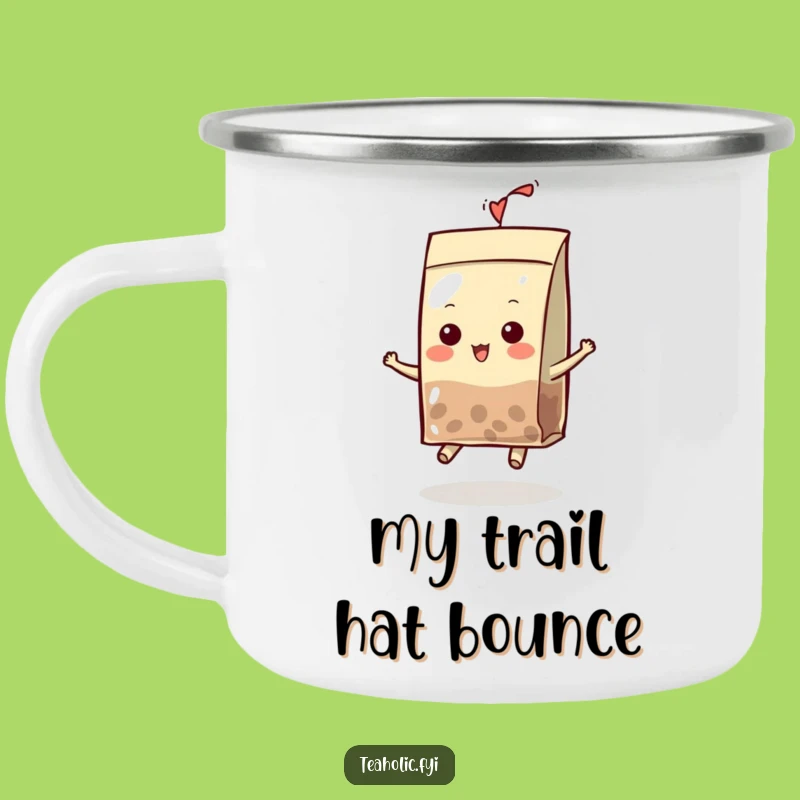Funny Tea Bag Character Camping Mug: Bouncing Trail Buddy, Perfect Humorous Gift
