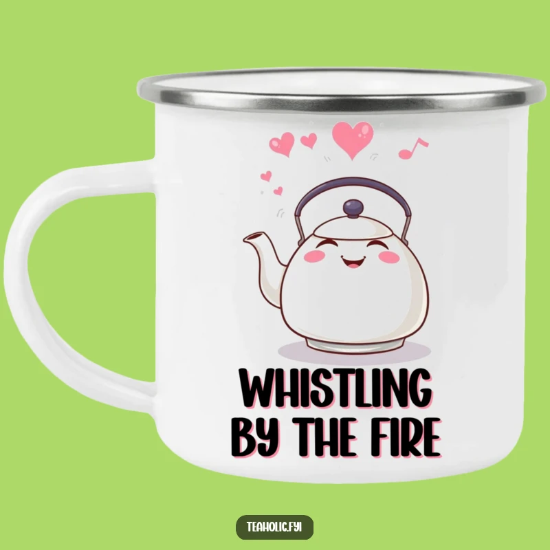 Funny Tea Kettle Camping Mug, Whistling Heart Steam, Outdoor Fun