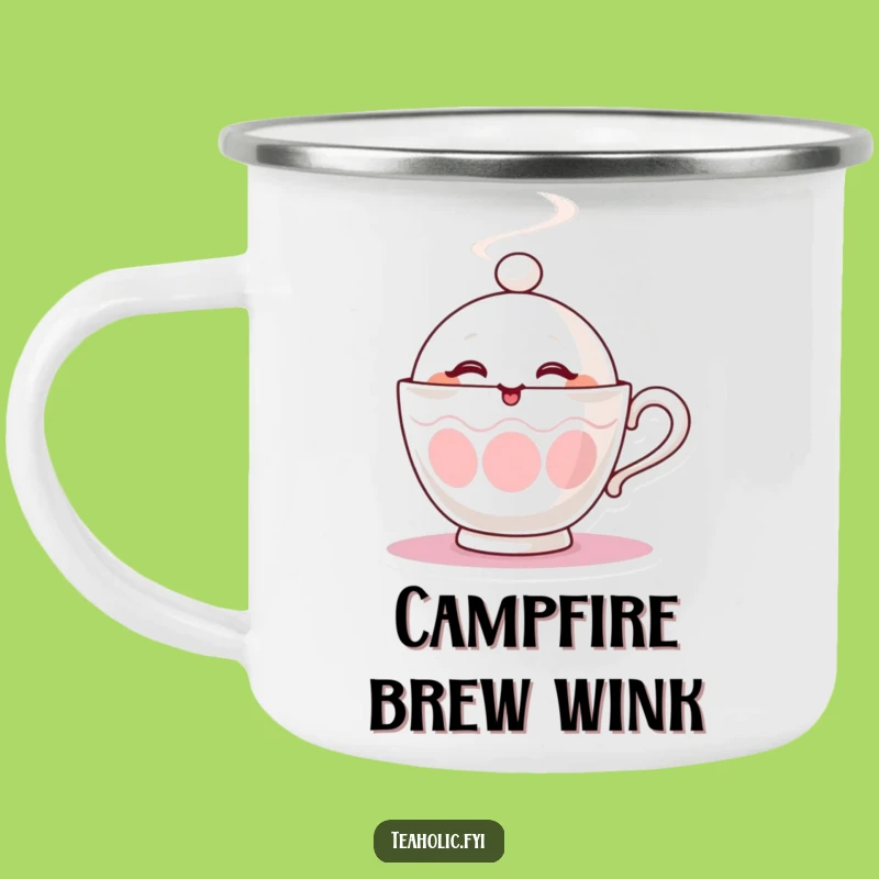 Funny Winking Teacup Camping Mug - Steamy Outdoors, Playful Adventure Gift!