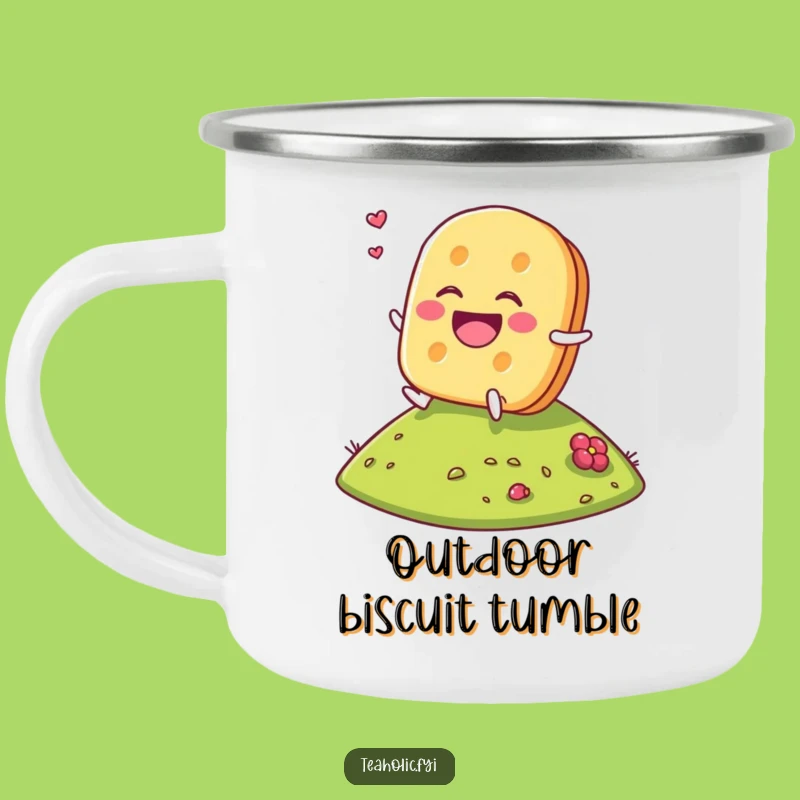 Funny Tea Biscuit Camping Mug: Rolling Laugh Design for Hilarious Outdoor Treat Gift