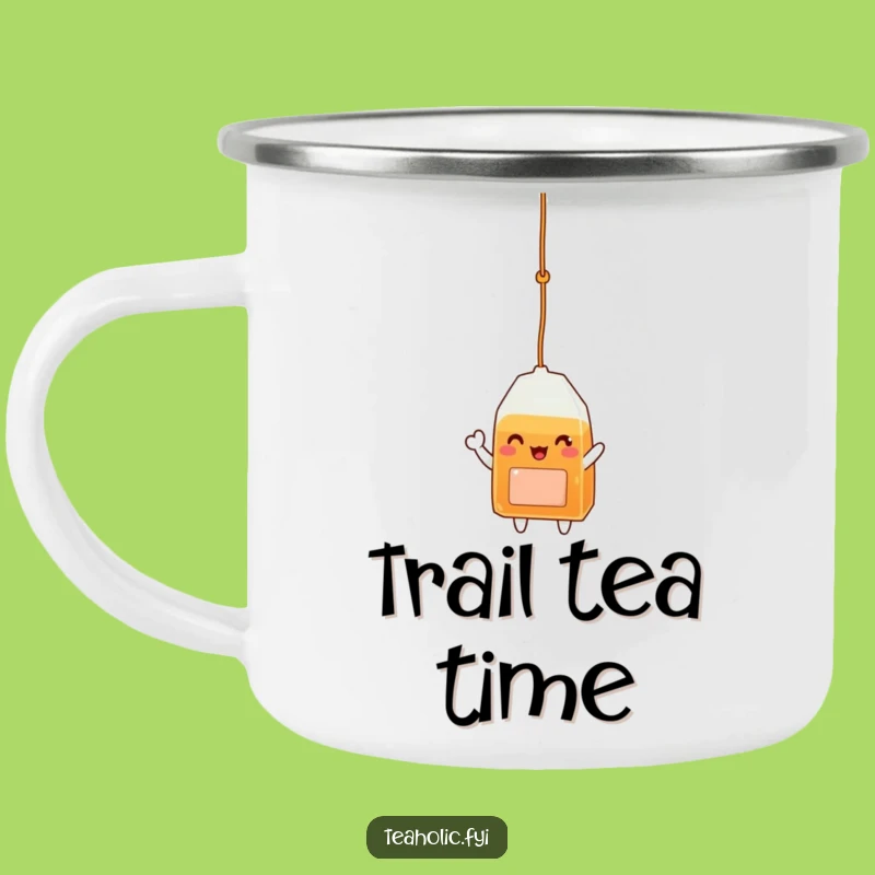 Funny Tea Bag Camping Mug: Waving Character for Outdoor Adventures