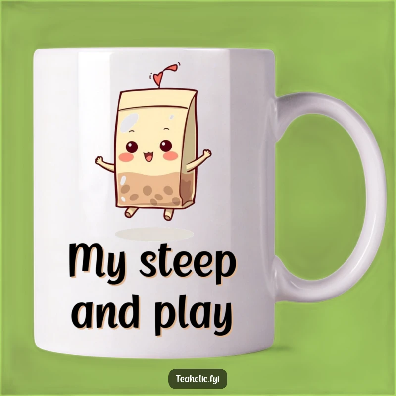 Funny Tea Bag Character Mug: Playful Bouncing Design, Perfect Humorous Gift