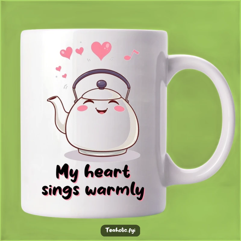 Funny Grinning Tea Kettle Mug, Whistling Heart Steam, Perfect Gift
