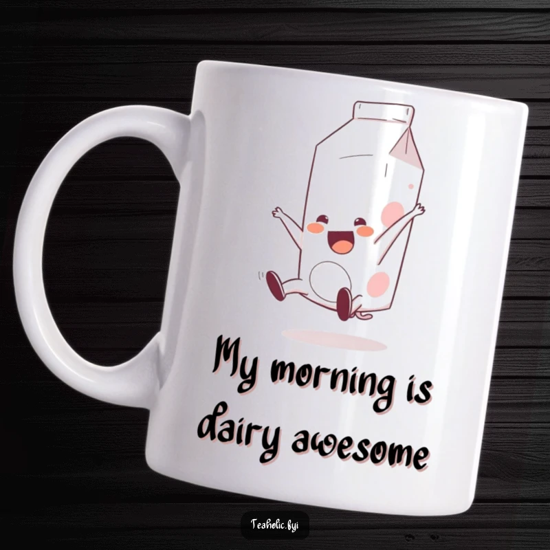 Funny Milk Carton Mug: A cheerful milk carton joyfully performs a somersault, radiating pure happiness and playful energy.