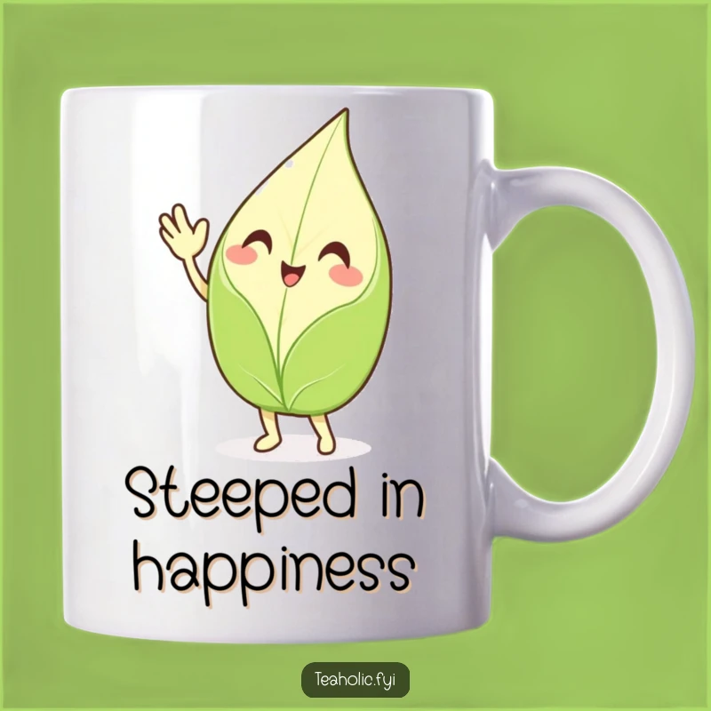 Funny Waving Tea Leaf Mug - Enthusiastic Character Greeting - Perfect Funny Gift!
