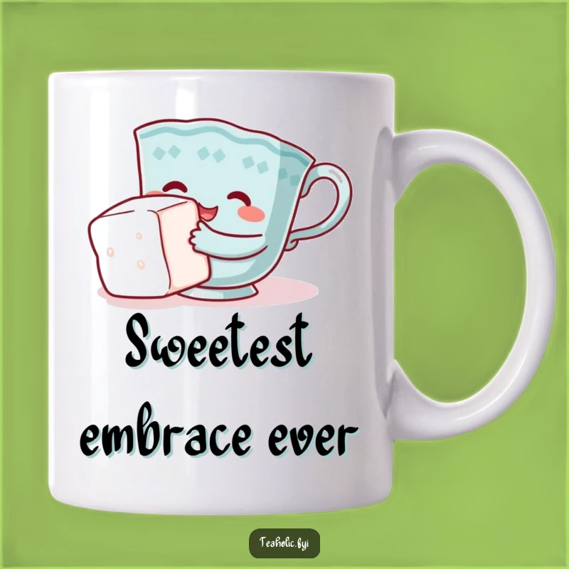 Funny Teacup Hugging Sugar Cube Mug: Sweet Embrace Funny Gift!