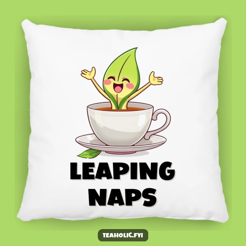 Funny Joyful Tea Leaf Pillow: Soft Leaping Character Comfort Gift
