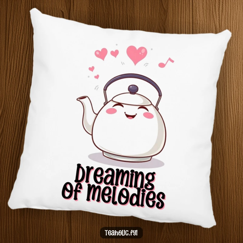 Funny tea kettle with heart-shaped steam, decorative pillow, adding a touch of cozy humor and affection to any space.