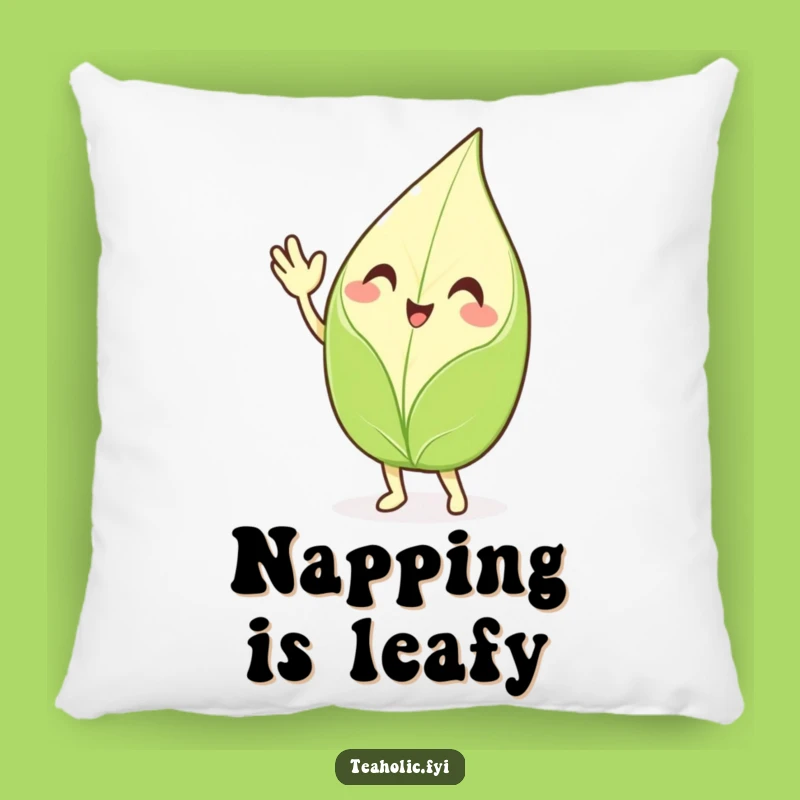 Funny Waving Tea Leaf Pillow - Soft Enthusiastic Character Cushion - Comfy Funny Gift!