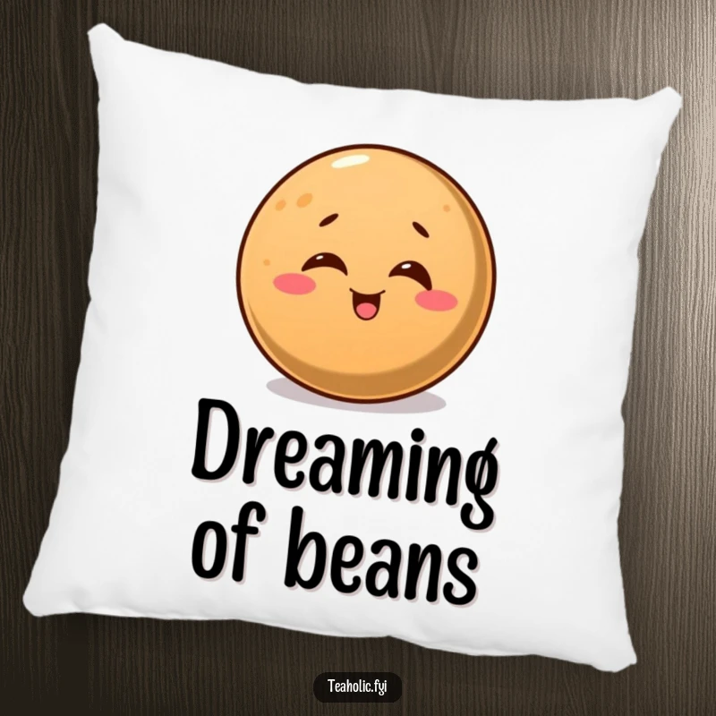 Funny pillow showcasing a round coffee bean with a playful wink, perfect for adding comfort and humor.
