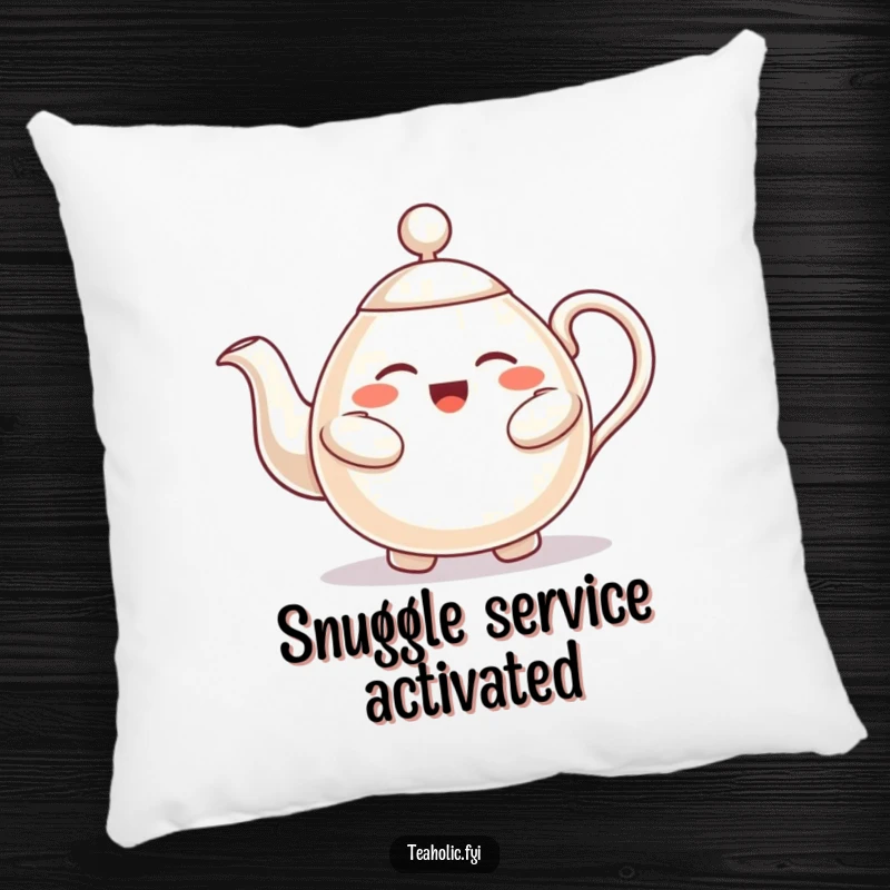 Funny pillow with a cheerful teapot character extending a warm hug, perfect for adding comfort and humor to any room.
