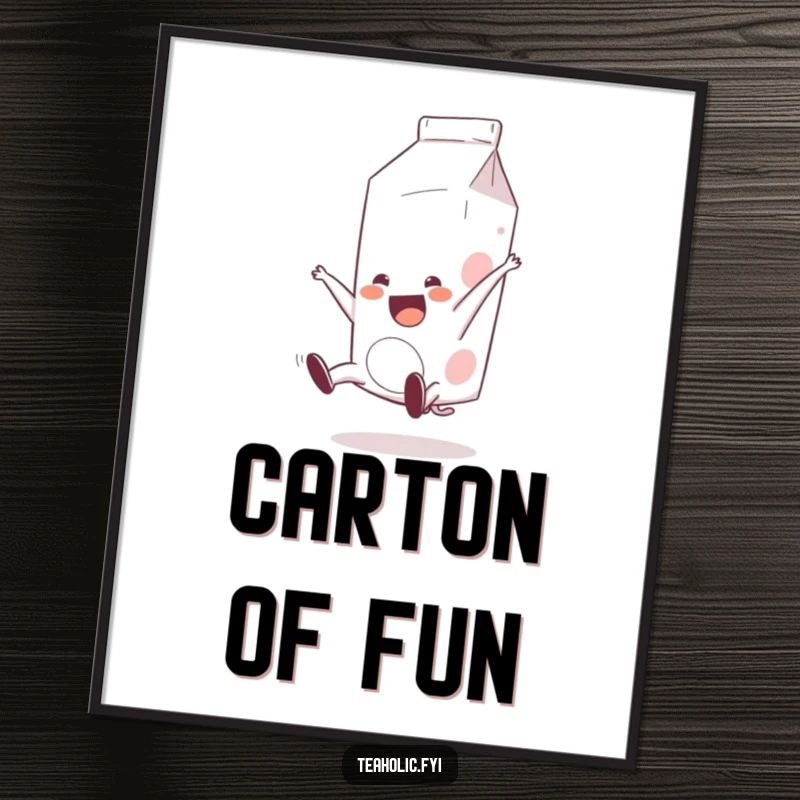 Funny Milk Carton Digital Art Print: A cheerful milk carton in a dynamic somersault, perfect for vibrant, digital home decor.