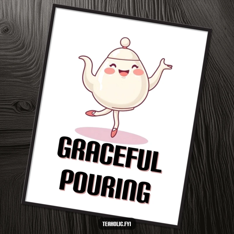 Funny ballet teapot digital art, a cheerful character performing an elegant pirouette, printable wall art for a humorous and artistic touch.