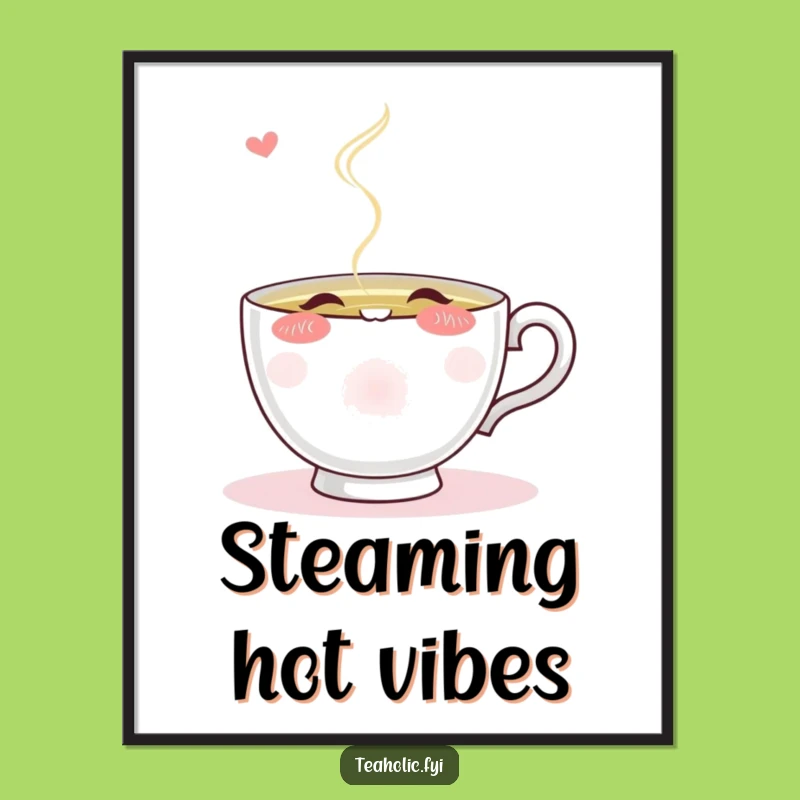 Funny Blushing Teacup Sip Digital Art: Instant Joyful Decor