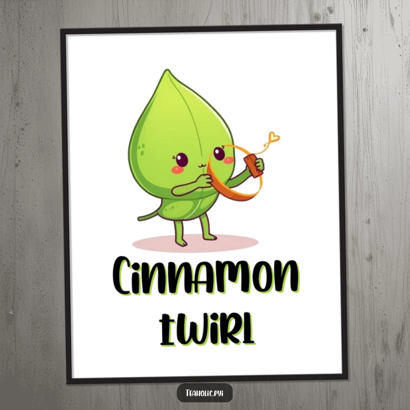 Funny tea leaf digital art print, character spinning cinnamon stick yo-yo, instant download, perfect funny gift.