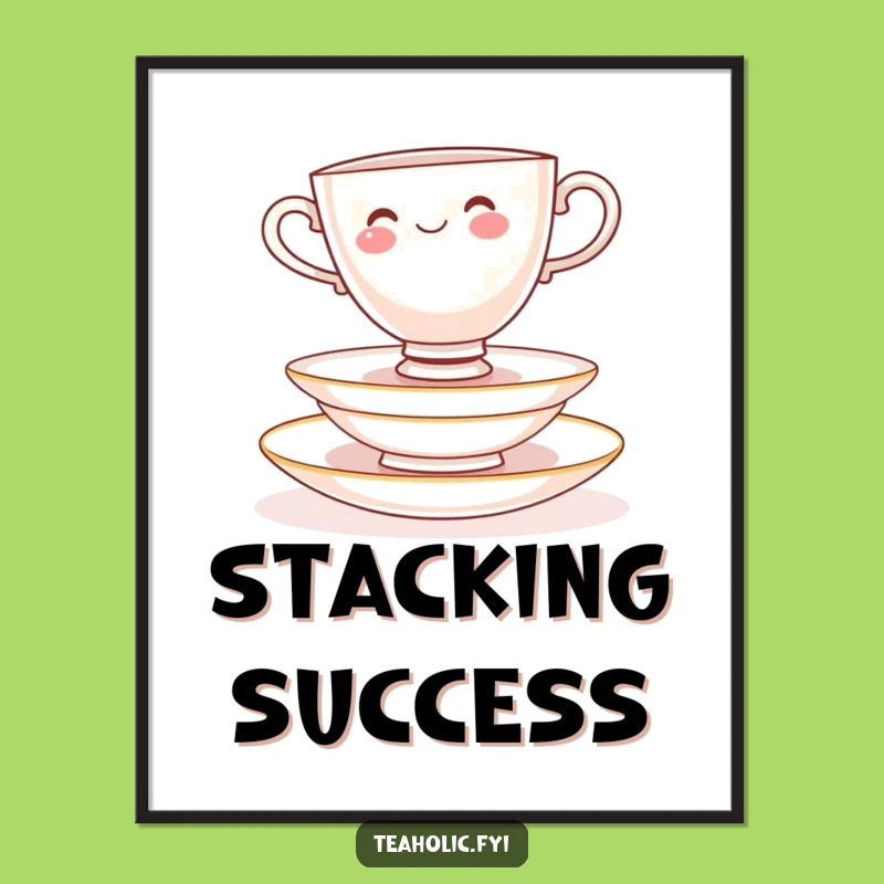 Funny Teacup Saucer Balance Digital Art: Instant Whimsical Decor