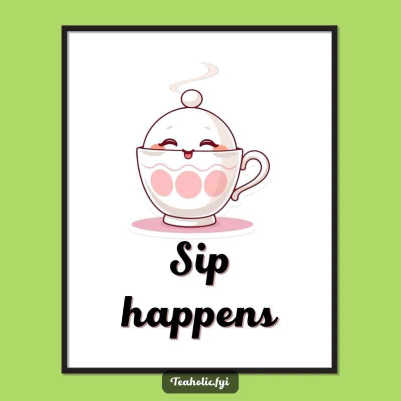 Funny Winking Teacup Digital Art - Steamy Charm, Playful Printable Gift!