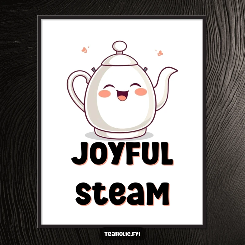 Funny tea kettle digital art print of a giggling kettle whistling with immense joy, creating a cheerful atmosphere.