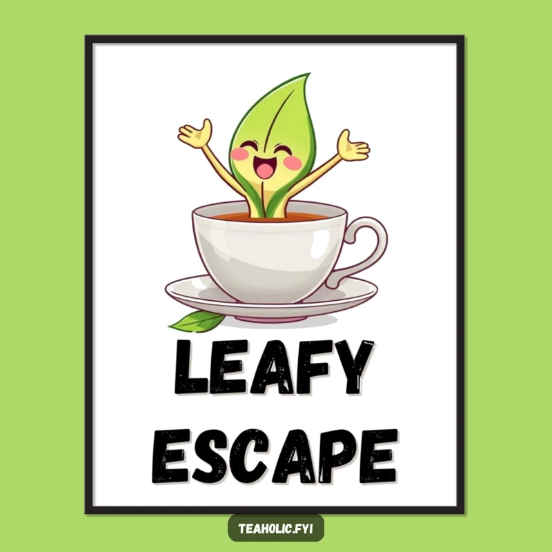 Funny Joyful Tea Leaf Digital Art: Instant Leaping Decor Gift