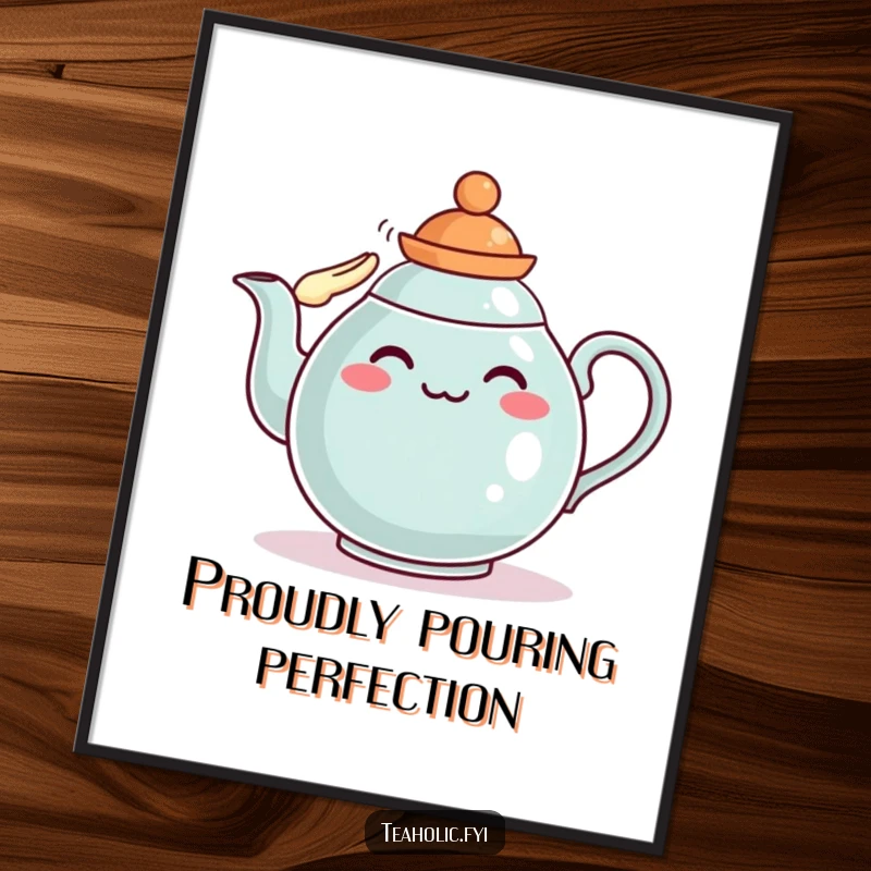 Funny teapot digital art print of a character saluting proudly, instant download for a funny gift.