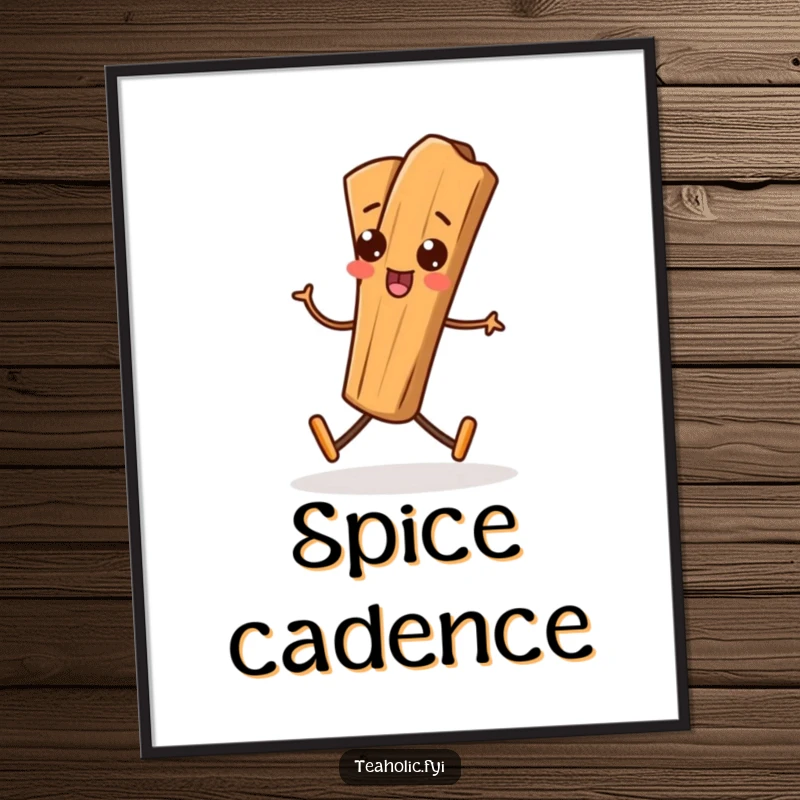 Funny Cinnamon Stick Digital Art Print of a playful cinnamon stick character marching with a silly, energetic gait.