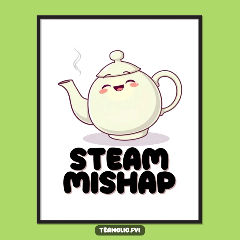 Funny Teapot Tripping Digital Art: Printable Steam Plume Scene, Fun Funny Gift