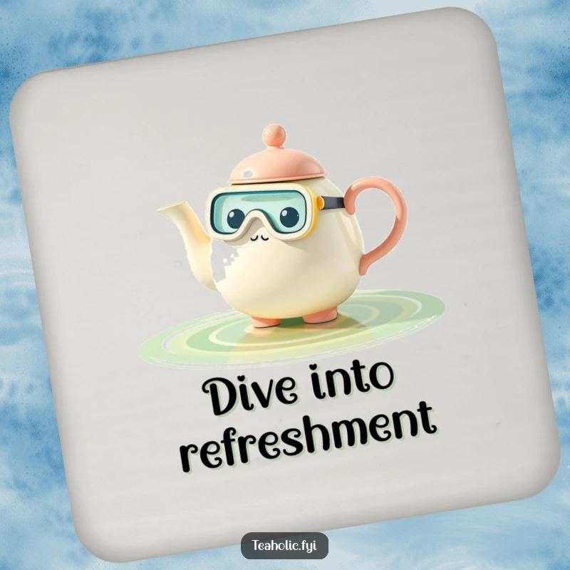 Funny teapot coaster, character snorkeling in tea pool, protective and amusing, excellent funny gift.
