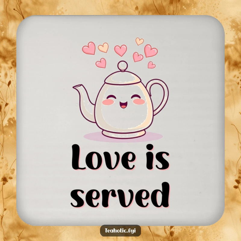 Funny tea kettle coaster, giggling character, heart-shaped steam, protective and decorative, excellent funny gift.