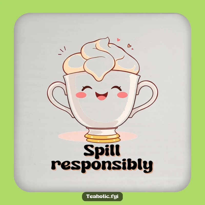 Funny Teacup Spill Coaster: Gleeful Character for Surface Protection
