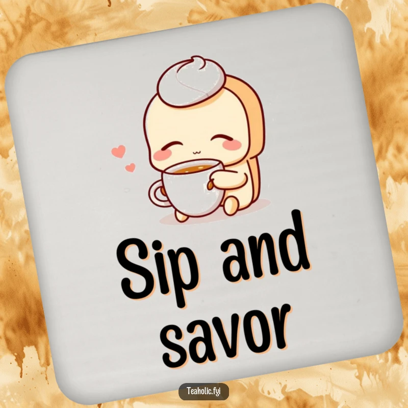 Funny Pastry Coasters: A relaxed pastry character sips tea with eyes closed, adding peaceful charm to coasters.