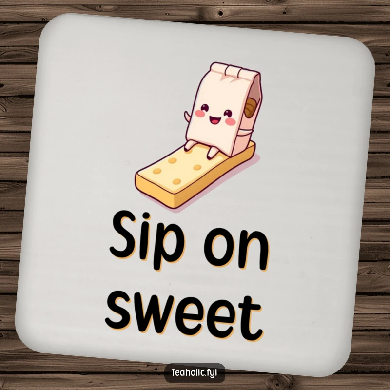 Funny tea bag coaster, character sliding down sugary biscuit slide, protective and cute, excellent funny gift.