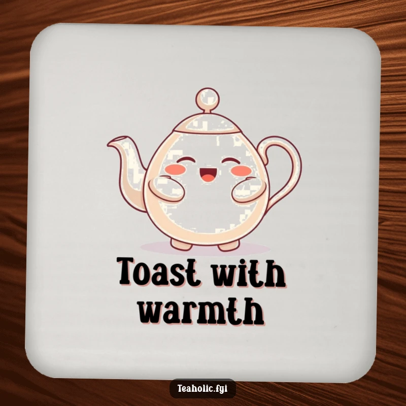 Funny coaster with a welcoming teapot character offering a hug, perfect for adding warmth and charm to table settings.