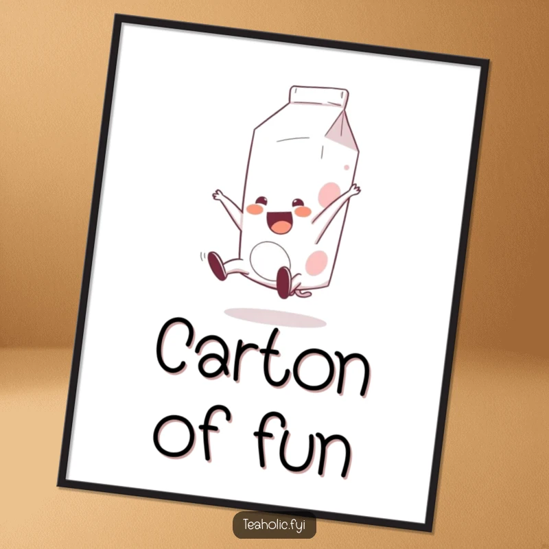 Funny Milk Carton Poster: A vibrant illustration of a happy milk carton in mid-somersault, adding a playful touch to decor.