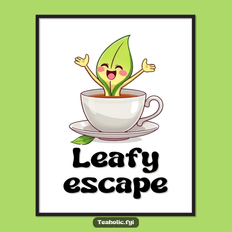 Funny Joyful Tea Leaf Poster: Artistic Leaping Wall Art Gift