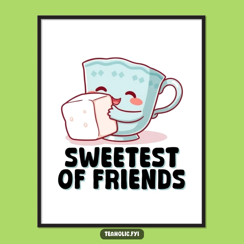 Funny Teacup Hugging Sugar Cube Poster: Sweet Moments of Laughter Funny Gift!