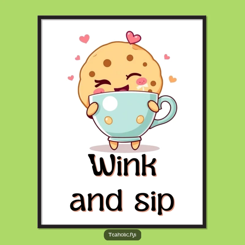 Funny Winking Cookie Poster: Joyful Teacup Art, Perfect Funny Gift!