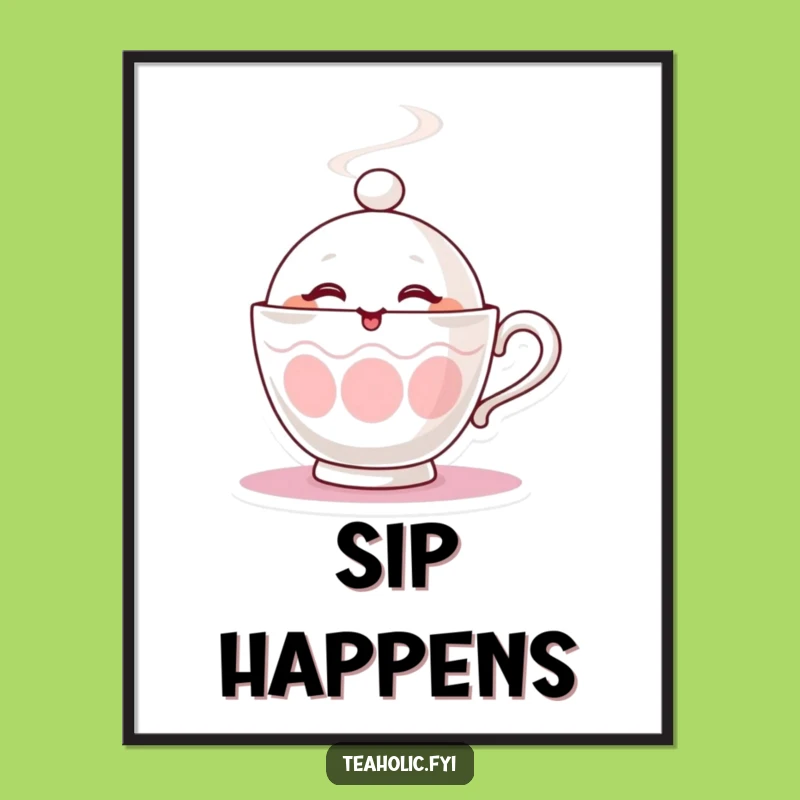 Funny Winking Teacup Poster - Steamy Art, Playful Decor Gift!