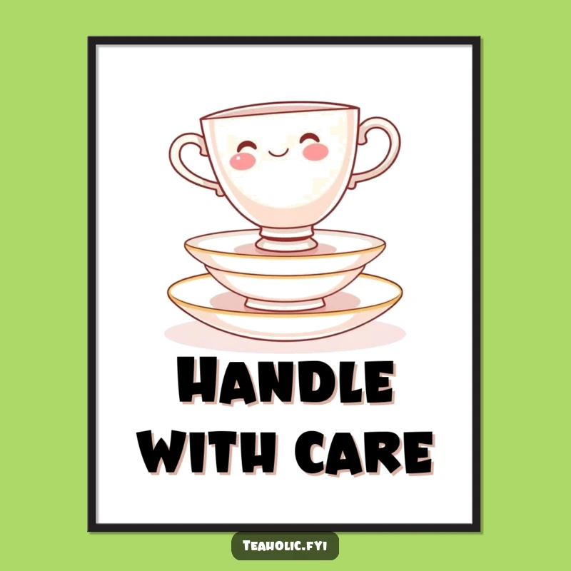 Funny Teacup Saucer Balance Poster: Whimsical Wall Decor
