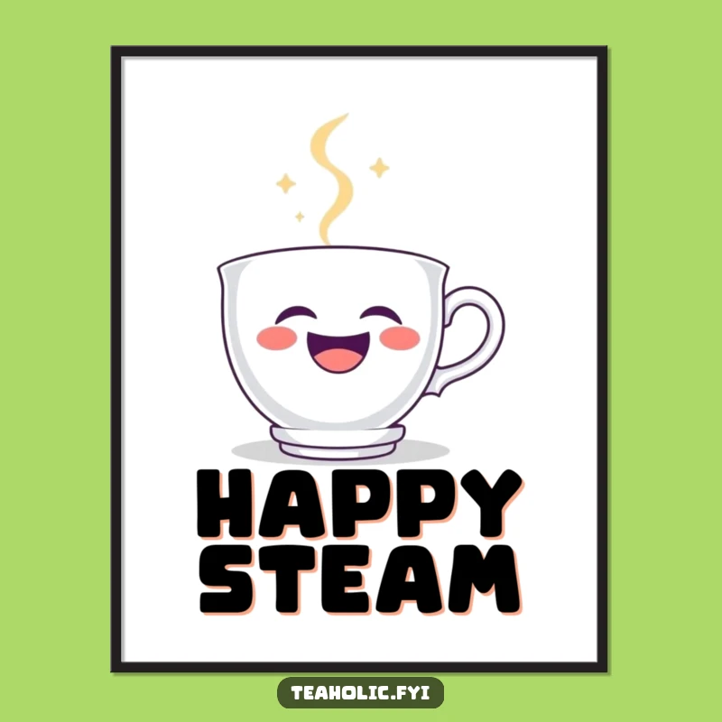 Funny Laughing Teacup Poster: Happy Steam Face Art, Perfect Funny Gift!