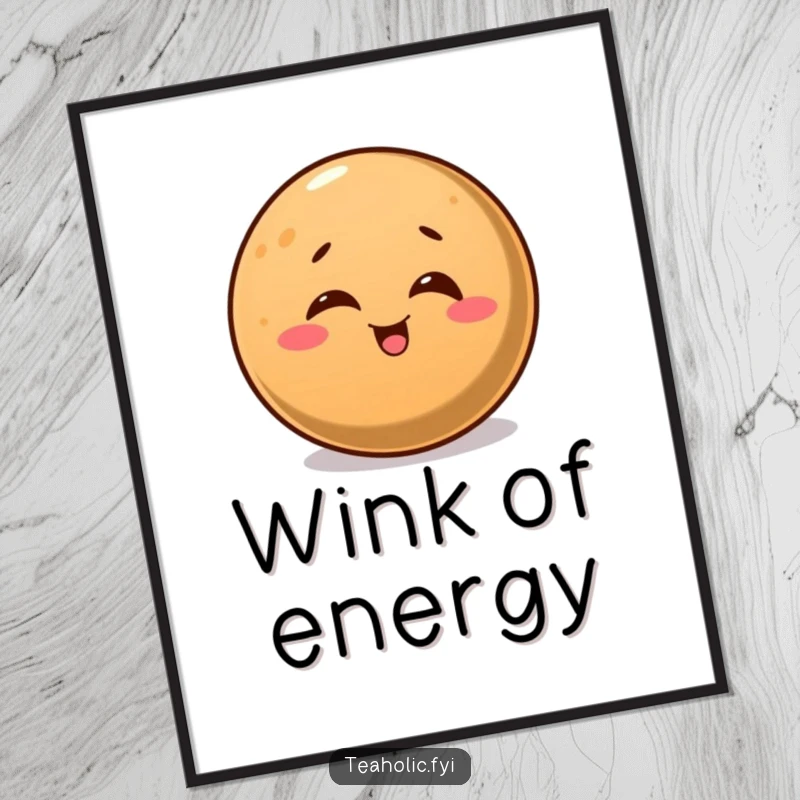 Funny poster art of a round coffee bean winking with pure mirth, adding a cheerful vibe to any room.