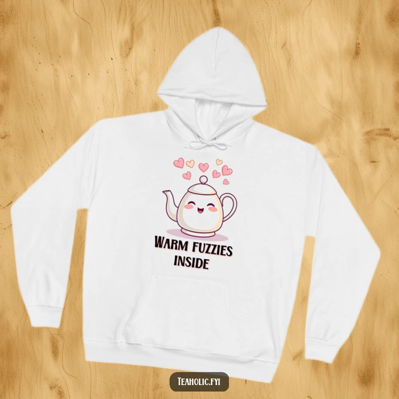 Funny tea kettle hoodie, giggling kettle with heart steam, cozy and cute, perfect funny gift for chilly days.