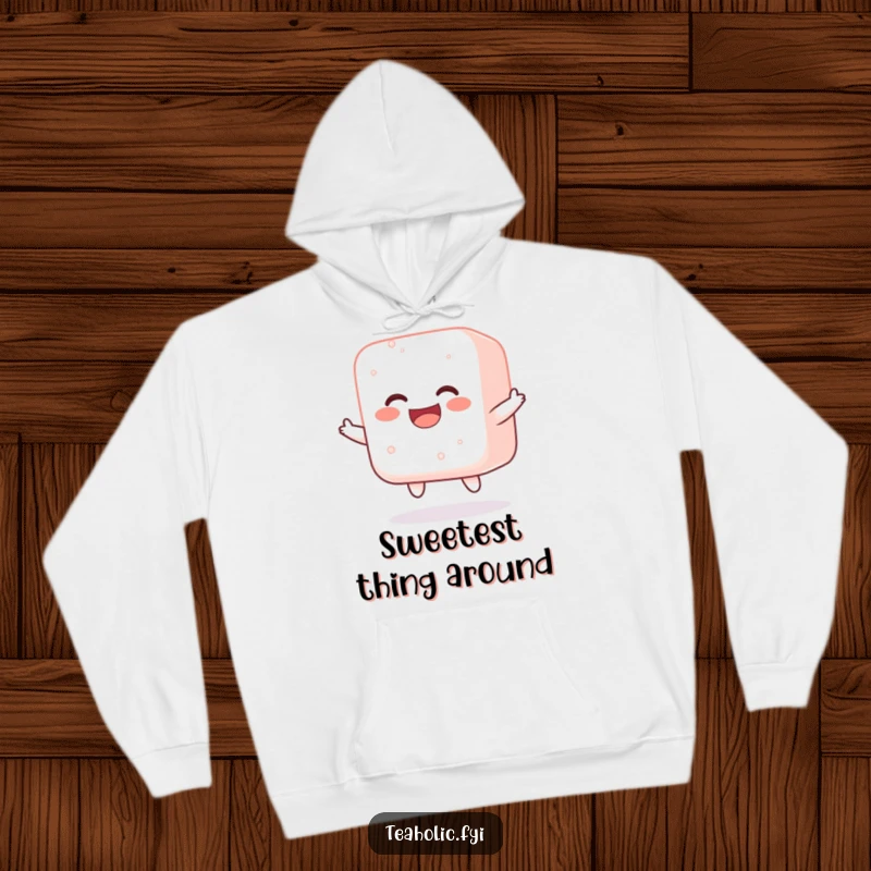 Funny hoodie featuring a jolly sugar cube bouncing with delight, offering super sweet comfort and cheerful vibes.