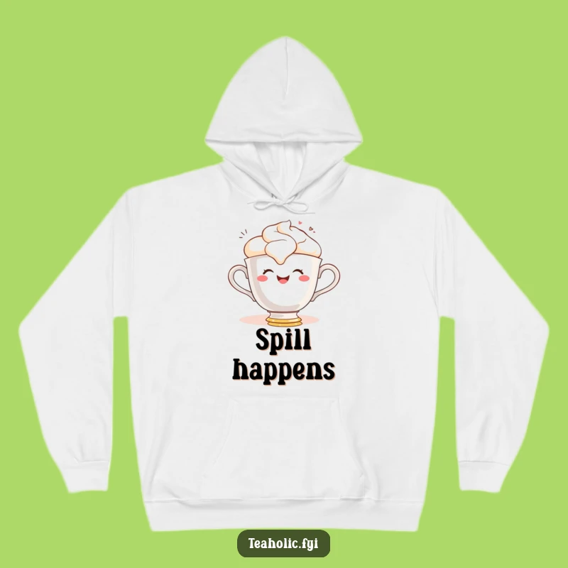 Funny Teacup Spill Hoodie: Cozy Gleeful Character for Warm Comfort