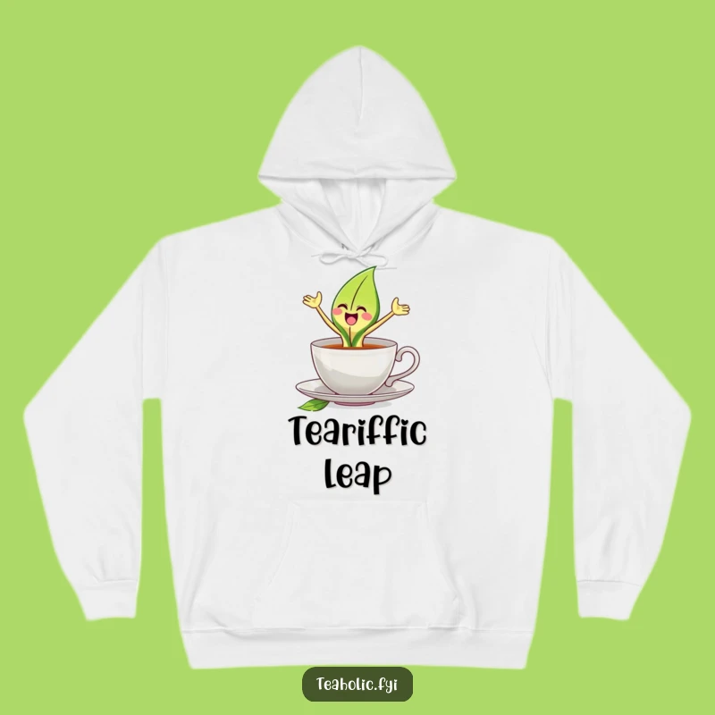 Funny Joyful Tea Leaf Hoodie: Cozy Leaping Character Gift